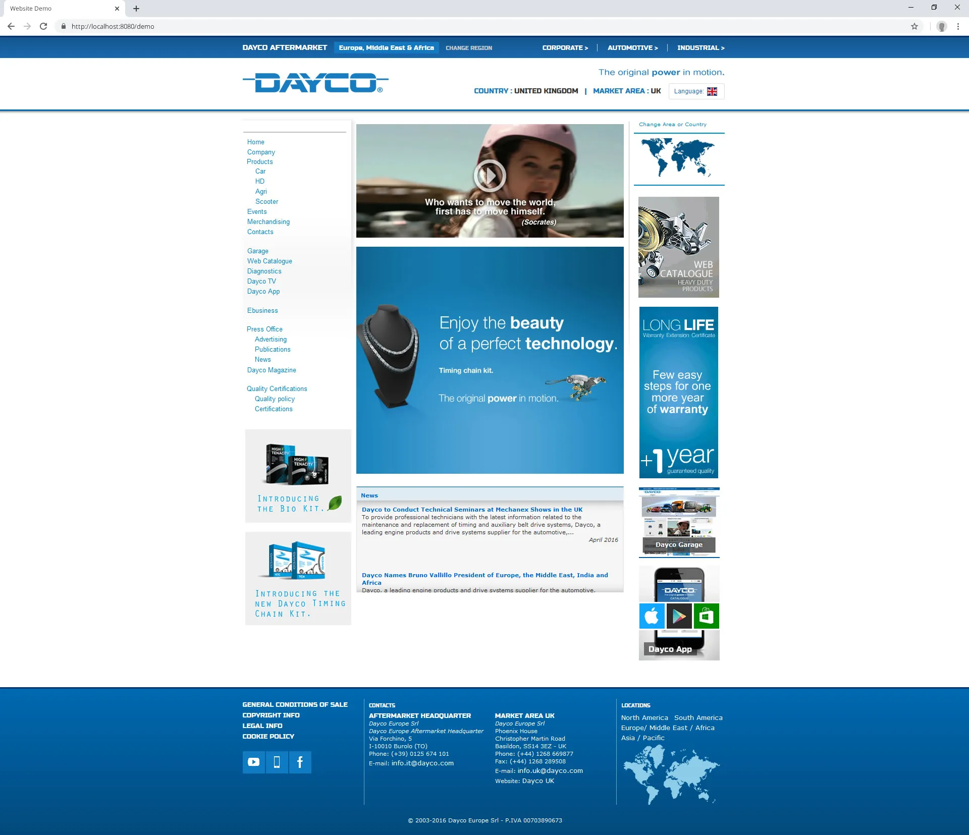 Dayco Aftermarket Website (2016): homepage