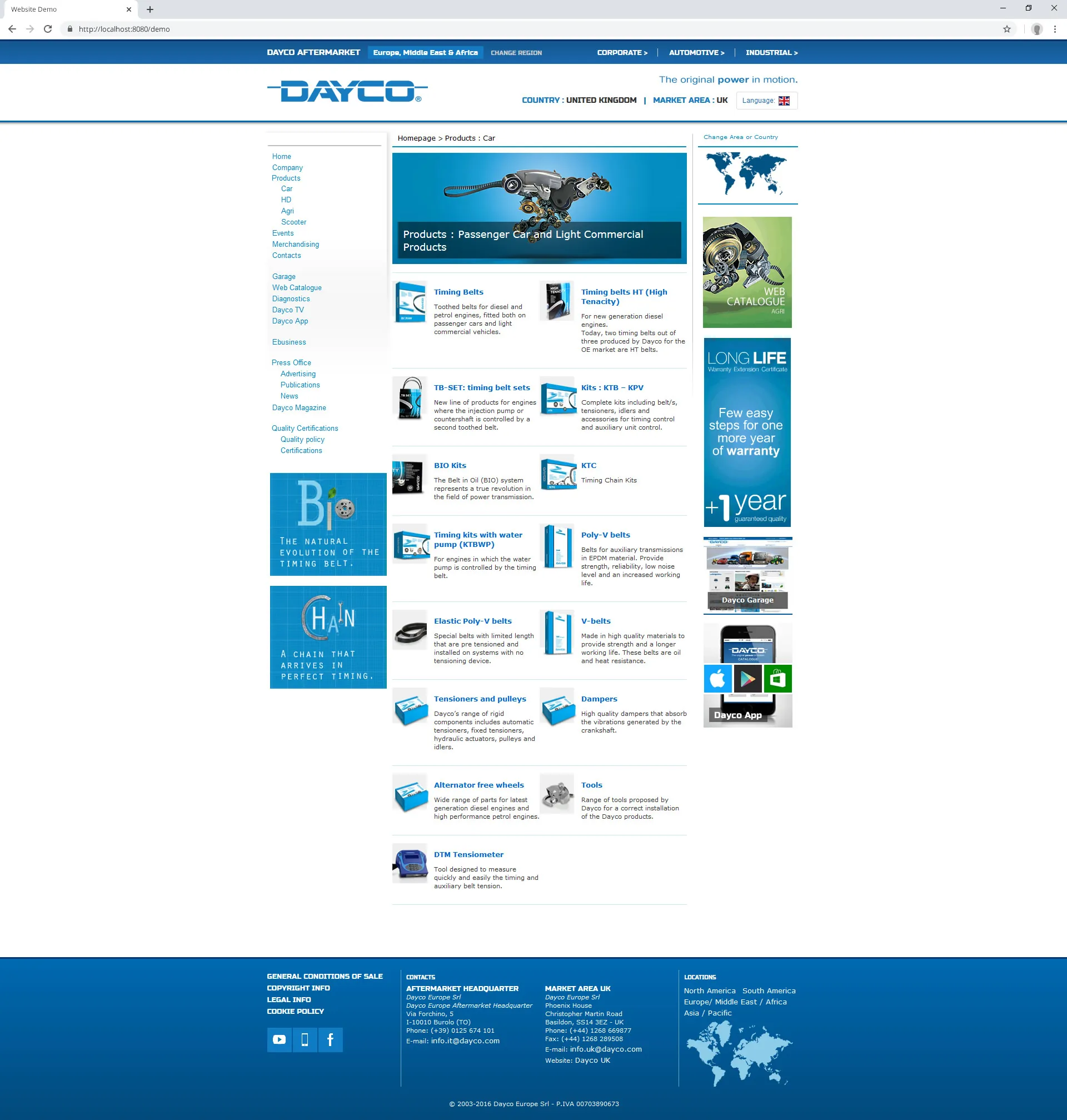 Dayco Aftermarket Website (2016): products