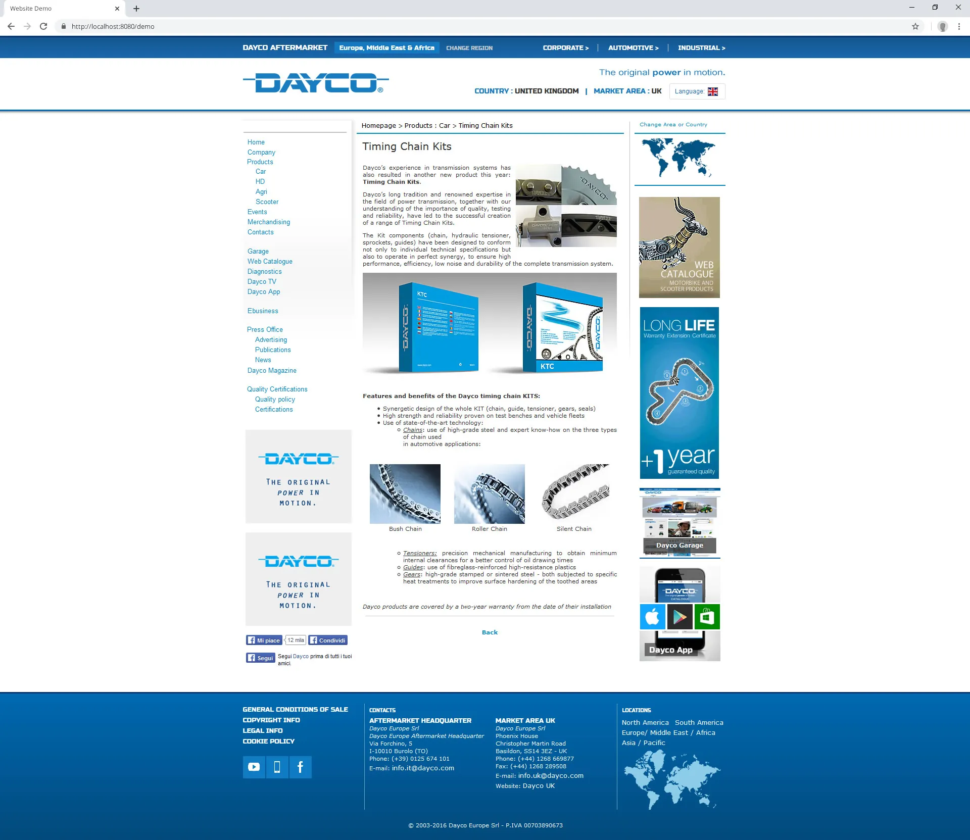 Dayco Aftermarket Website (2016): product page 1