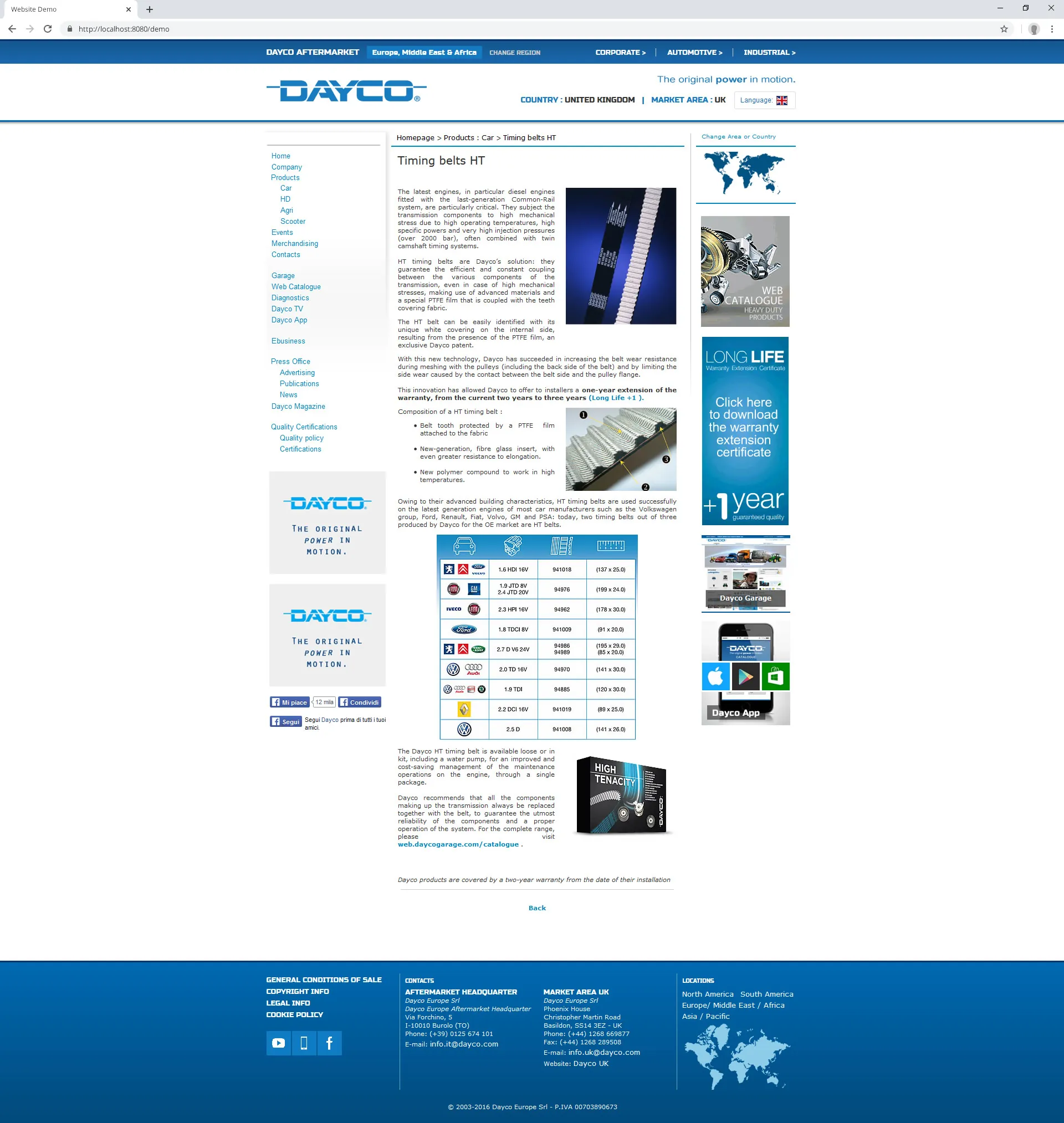 Dayco Aftermarket Website (2016): product page 2