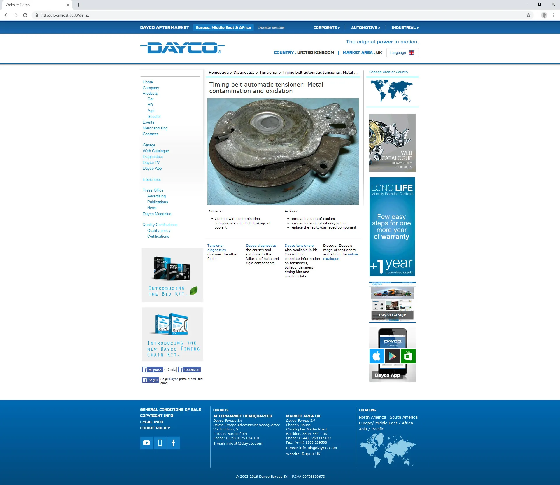 Dayco Aftermarket Website (2016): diagnostics area